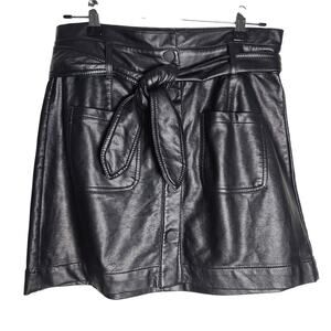 TGLA Black Faux Leather Mini Skirt with Tie Belt Size Medium